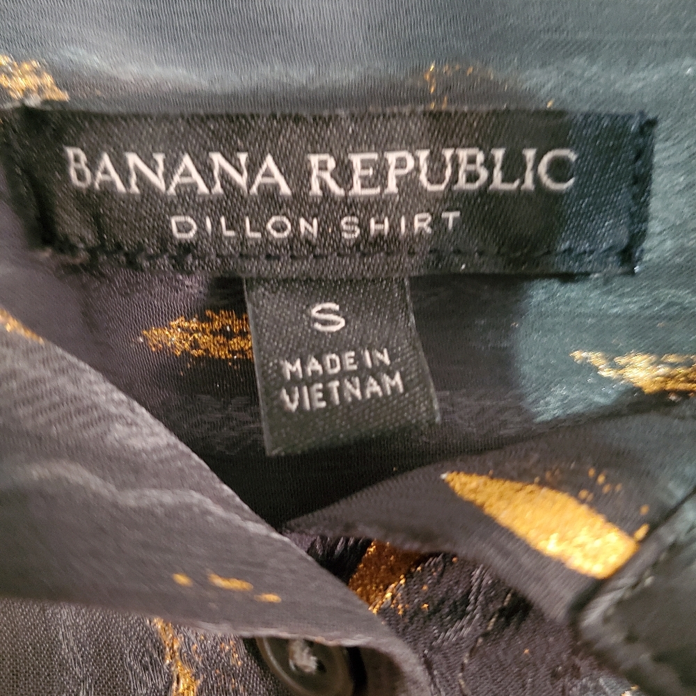 Banana Republic Dillion hunter green copper foil detail chiffon button blouse S - Picture 10 of 12